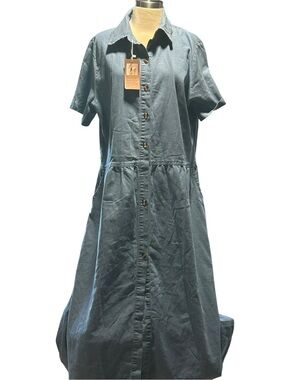 Button-Front Utcoco Denim Dress in Washed Blue NWT